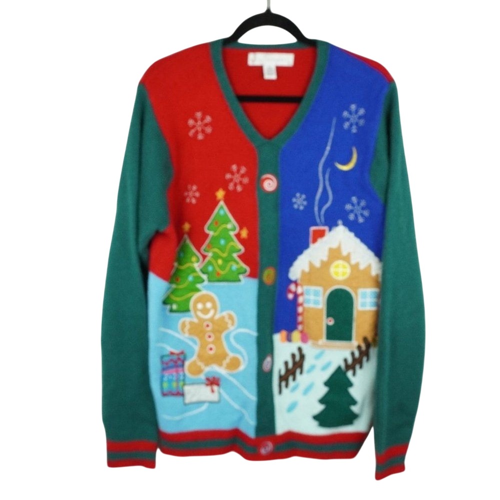 Jolly Sweaters Christmas Theme V-Neck Sweater Size‎ Medium